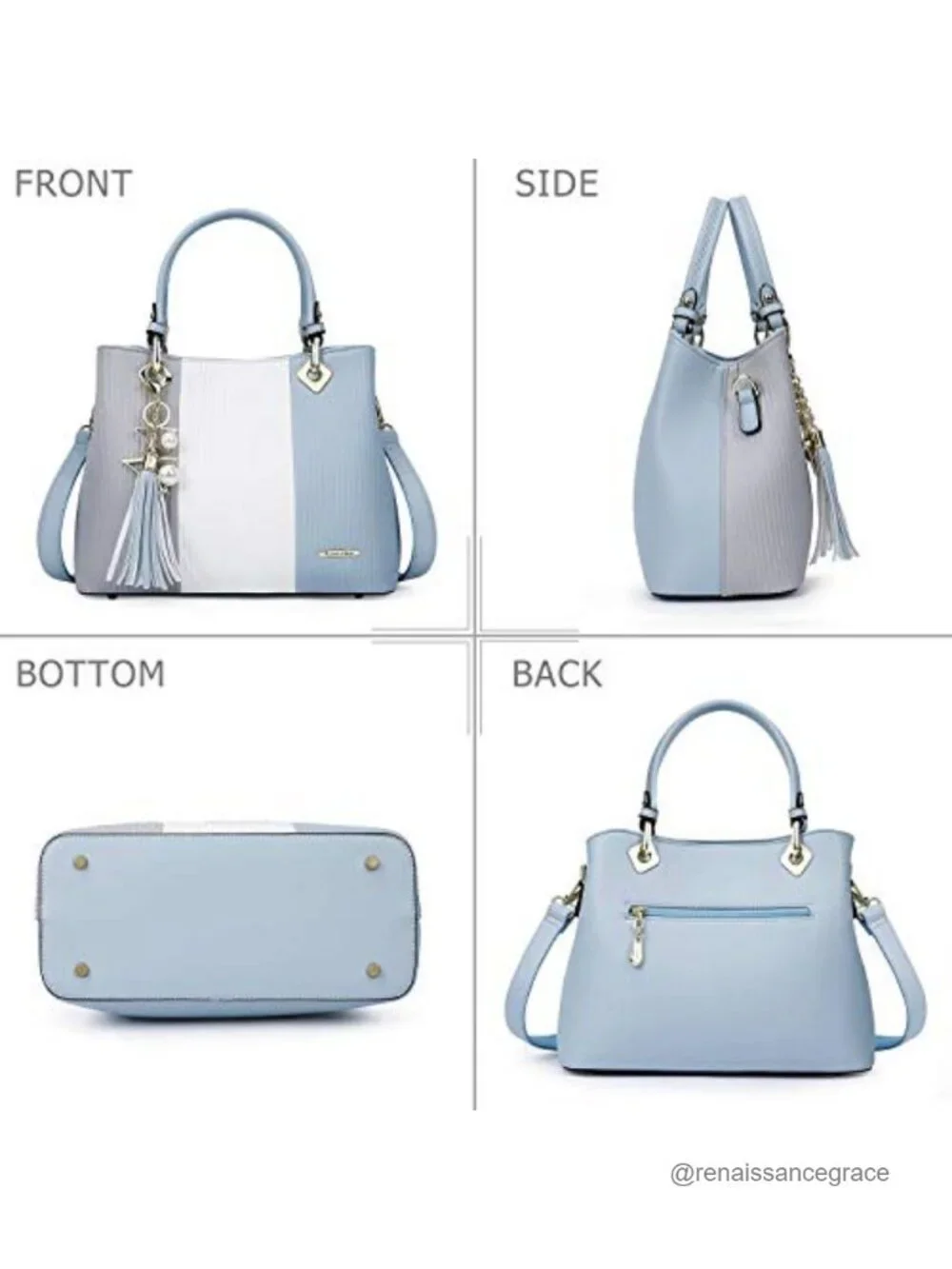 Women's Satchel Handbag PU Leather Top Handle Adjustable Strap 8 Pockets